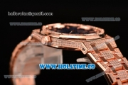 Audemars Piguet Royal Oak 33MM Miyota Quartz Diamonds/Rose Gold Case with Blue Dial Stick Markers and Diamonds Bezel (EF)