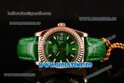 Rolex Day-Date Asia 2813 Automatic Rose Gold Case with Green Dial Stick Markers and Green Leather Strap