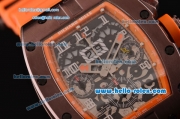 Richard Mille RM011 Swiss Valjoux 7750-SHG Automatic Brown PVD Case with Orange Rubber Strap and Skeleton Dial