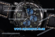 Panerai Luminor Chrono PAM 162 Swiss Valjoux 7750 Automatic PVD Case with Black Dial Blue Subdial and Black Leather Strap