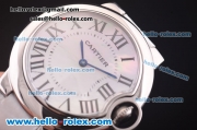 Cartier Ballon bleu de Swiss Quartz Steel Case with White MOP Dial and White Leather Strap