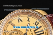 Cartier Calibre De Swiss ETA 2824 Automatic Yellow Gold Case with Diamonds Bezel and Black Roman Numeral Markers