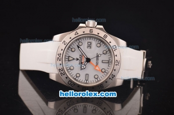 Rolex Explorer II Asia 2813 Automatic Steel Case with White Dial and White Rubber Strap - ETA Coating