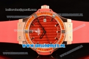 Hublot Big Bang Tutti Japanese Miyota Quartz Rose Gold Case with Red Dial Stick Markers and Red Rubber Strap