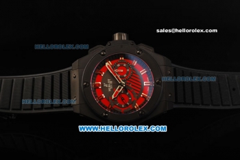 Hublot Big Bang Swiss Valjoux 7750 Automatic Movement PVD Case with Red Dial and Black Rubber Strap