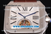 Cartier Santos Tourbillon Asia Automatic Steel Case with White Dial Brown Leather Strap and Roman Numeral Markers