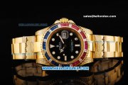 Rolex GMT Master II Swiss ETA 2836 Automatic Movement Full Gold with Colorful Diamond Bezel and White Markers