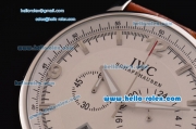 IWC Portuguese Chronograph Japanese Miyota OS20 Quartz Stainless Steel Case with Brown Leather Strap and Silver Markers White Dial