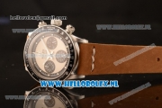 Rolex Daytona Vintage Chronograph OS20 Quartz Steel Case with White Dial and Brown Nylon Strap