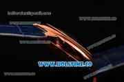 Cartier Rotonde De Swiss Quartz Rose Gold Case with Blue Leather Strap with White Guilloche Dial