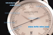 Patek Philippe Calatrava Swiss ETA 2824 Automatic Stainless Steel Case with Black Leather Strap and White Dial Roman Markers