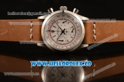 Rolex Explorer Chronograph Miyota OS20 Quartz Steel Case with White Dial and Brown Leather Strap