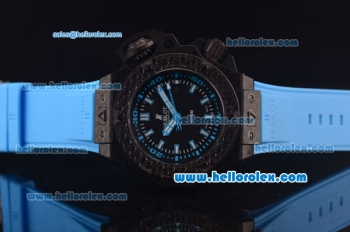 Hublot King Power Swiss ETA 2836 Automatic Carbon Fiber Case with Black Dial and Blue Rubber Strap