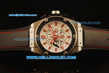 Hublot King Power F1 Chronograph Quartz Steel Case with White Dial and Red Markers-Black Rubber Strap