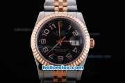 Rolex Datejust Oyster Perpetual Automatic Rose Gold Bezel with Black Dial and White Number Marking-Small Calendar