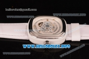 SevenFriday P1-2 Japanese Miyota 8215 Automatic Steel Case with White Dial and White Leather Strap