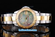 Rolex Yacht-Master Oyster Perpetual Chronometer Automatic Two Tone ETA Case with Green Shell Dial,Gold Bezel and White Round Bearl Marking-Small Calendar