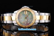 Rolex Yacht-Master Oyster Perpetual Chronometer Automatic Two Tone ETA Case with Green Shell Dial,Gold Bezel and White Round Bearl Marking-Small Calendar