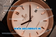 Hublot Classic Fusion 9015 Auto PVD/Rose Gold Case with White Dial and Black Leather Strap