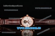 Rolex Cellini Tourbillon Swiss ETA 2824 Automatic Rose Gold Case with Roman Numreal/Stick Markers Brown Leather Strap and White Dial