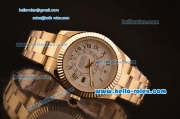 Rolex Sky-Dweller Asia 2813 Automatic Gold Case/Strap with Grey Dial and Roman Numeral Hour Markers