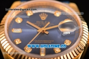 Rolex Day-Date Asia 2813/Swiss ETA 2836/Clone Rolex 3135 Automatic Yellow Gold Case with Diamonds Markers and Blue Dial (BP)