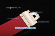 Hublot Swiss Quartz Movement Steel Case with Beige Dial and Diamond Bezel-Red Rubber Strap