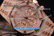 Audemars Piguet Royal Oak Chronograph Swiss Valjoux 7750 Automatic Rose Gold/Diamonds Case with Diamonds Bezel Diamonds Dial and Stick Markers (EF)