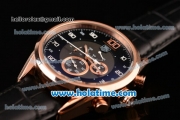 Tag Heuer Mikrograph Chrono Miyota OS10 Quartz Rose Gold Case with Black Leather Strap and Black/Grey Dial