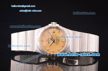 Omega Constellation Asia 2813 Automatic Full Steel Case with Yellow Dial and Diamond Markers