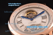 Cartier Rontonde Asia 6497-CHG Manual Winding Rose Gold Case with Black Leather Strap and White Dial