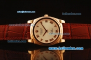Rolex Cellini Swiss Quartz Rose Gold Case with Silver Dial and Brown Leather Strap-Roman Markers