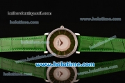 Cartier D'Art Swiss Quartz Steel Case with Roman Numeral Markers Green Leather Bracelet and Green/White Dial