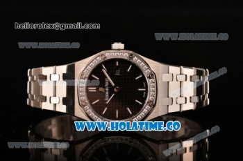 Audemars Piguet Royal Oak 33MM Miyota Quartz Steel Case/Bracelet with Black Dial Stick Markers and Diamonds Bezel (EF)