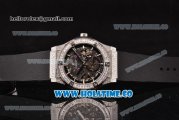 Hublot Classic Fusion Asia 6497 Manual Winding Diamonds/Steel Case with Skeleton Dial Diamonds Bezel and Stick Markers