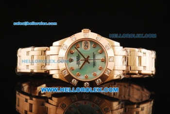 Rolex Datejust Swiss ETA 2836 Automatic Movement Rose Gold with Green MOP Dial and Diamond Markers/Bezel