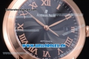 Audemars Piguet Jules Audemars Clone AP Calibre 3120 Automatic Rose Gold Case with Black Dial Roman Numeral Markers and Black Leather Strap (EF)