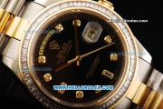 Rolex Day Date II Oyster Perpetual Automatic Movement Black Dial with Diamond Bezel - Diamond Markers and Two Tone Strap