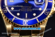 Rolex Submariner Clone Rolex 3135 Automatic Yellow Gold Case/Bracelet with Blue Dial and Dot Markers Blue Bezel (BP)