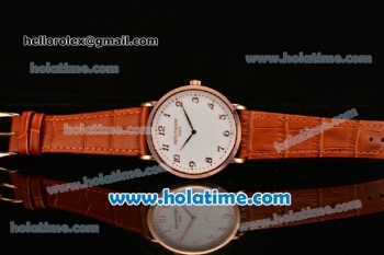 Patek Philippe Calatrava Miyota OS2035 Quartz Rose Gold Case with Arabic Numeral Markers White Dial and Brown Leather Strap