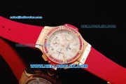 Hublot Big Bang Chronograph Swiss Quartz Movement Rose Gold Case with Pink Diamond Bezel and Rubber Strap-Lady Model