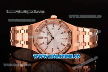 Audemars Piguet Royal Oak 33MM Miyota Quartz Rose Gold Case/Bracelet with White Dial Stick Markers and Diamonds Bezel (EF)