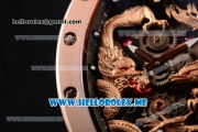 Richard Mille RM 51-01 Tourbillon Tiger and Dragon Asia Manual Winding Rose Gold Case with Seleton Dial and Dot Markers Black Rubber Strap