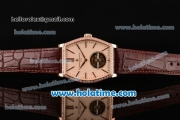 Vacheron Constantin Malte Tourbillon Swiss Tourbillon Manual Winding Rose Gold Case with Brown Alligator Strap Beige Dial and Diamond Bezel