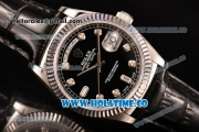 Rolex Day-Date Asia 2813/Swiss ETA 2836/Clone Rolex 3135 Automatic Steel Case with Diamonds Markers and Black Dial (BP)