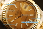 Rolex Datejust II Swiss ETA 2836 Automatic Full Steel with Yellow Gold Bezel and Rose Gold Dial-Stick Markers