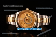 Rolex Sky-Dweller Asia Automatic Two Tone Case/Bracelet with Roman Numeral Markers and Gold Dial