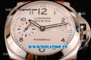 Panerai PAM 049 Luminor Marina Automatic Swiss Valjoux 7750 Automatic Steel Case with Brown Leather Strap and White Dial - Arabic Numeral Markers - 1:1 Original (KW)