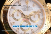 Rolex Cosmograph Daytona Clone Rolex 4130 Automatic Yellow Gold Case with White Dial Stick Markers and Black Leather Strap (EF)