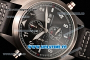 IWC Pilot's Watch Spitfire Chrono Miyota Quartz Steel Case with Black Leather Strap Black Dial and Arabic Numeral Markers